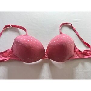 Lovable Bra Womens 38DD Pink Polka Dot Heart Padded Push Up Mesh Lingerie Top